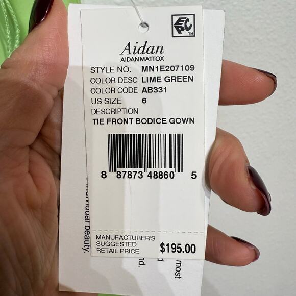 Aidan by Aidan Mattox Lime Green Tie Front Bodice Maxi Gown Sz 6 NWT - Picture 8 of 14
